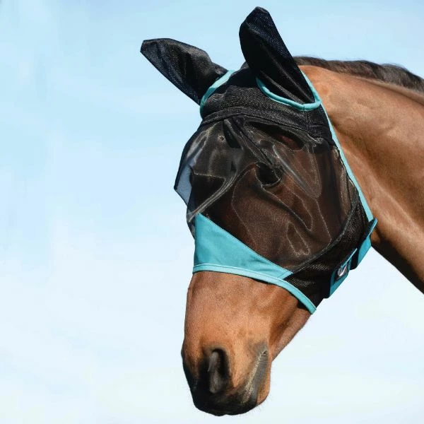 Weatherbeeta Comfitec Fine Mesh Mask With Ears Black/Turquoise