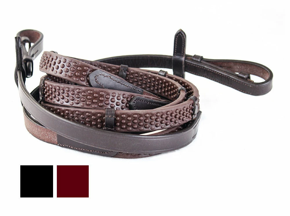 KM Elite Pro Grip Eventer Reins With Stoppers