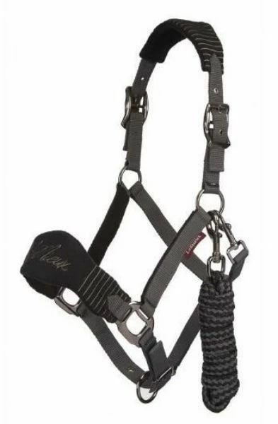 Le Mieux Vogue Fleece Headcollar & Leadrope Black Grey